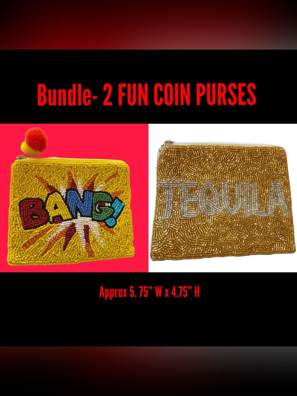 Bundle- 2 FUN BEADED COIN POUCHES- NEW!